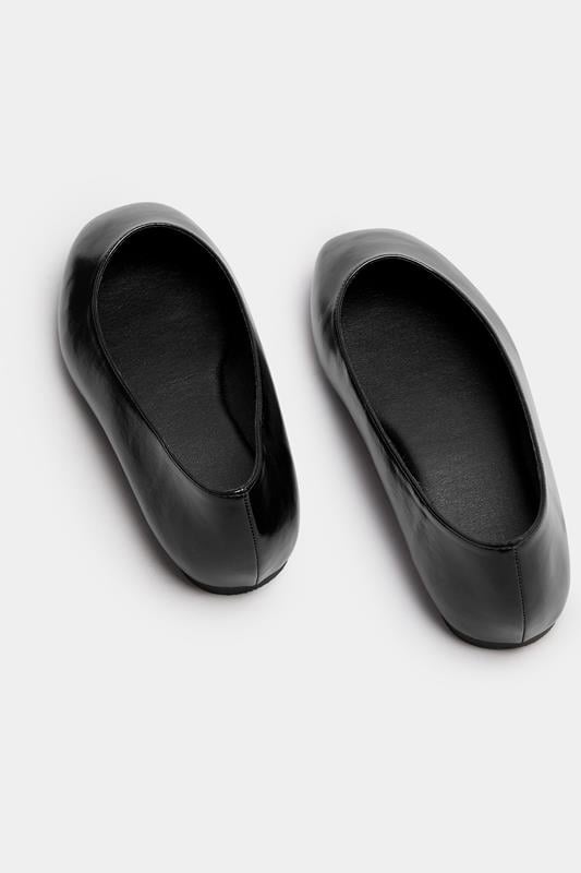 Black Faux Leather Square Toe Ballet Pumps In Extra Wide EEE Fit | Yours Clothing 4