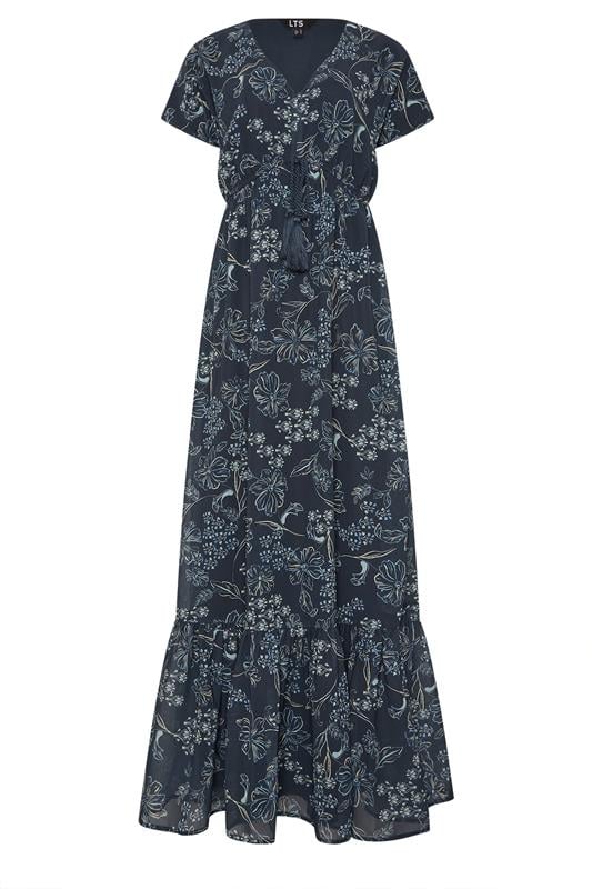 Tall  LTS Tall Navy Blue Floral Print Tie Waist Maxi Dress