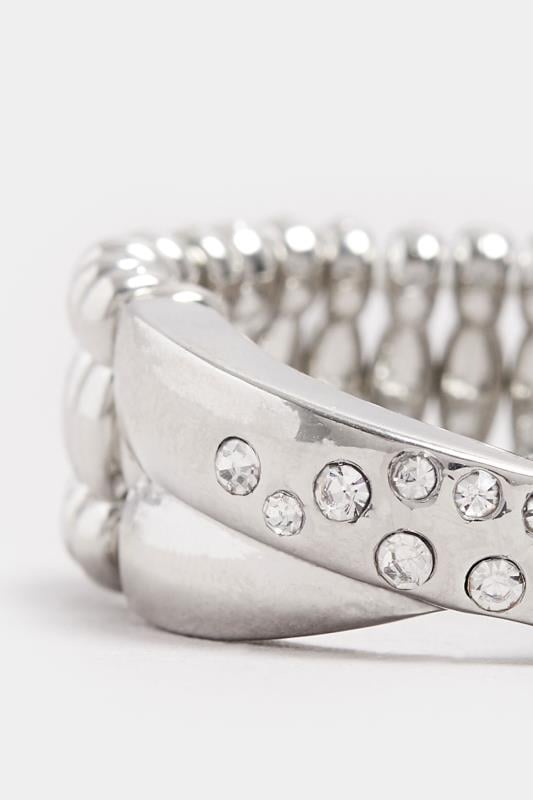 Silver Tone Twisted Diamante Stretch Ring | Yours Clothing 3