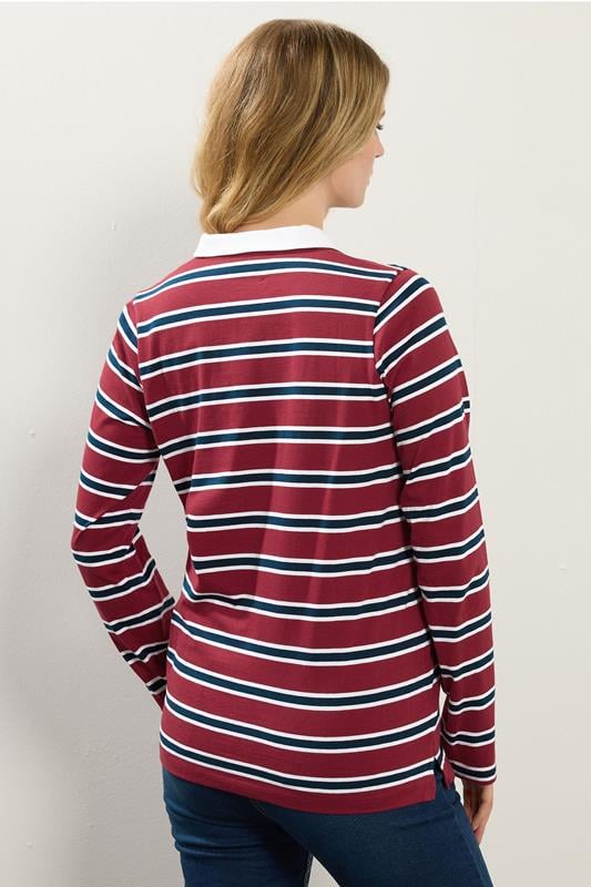 LTS Tall Red & Navy Blue Striped Jersey Polo Top | Long Tall Sally 3