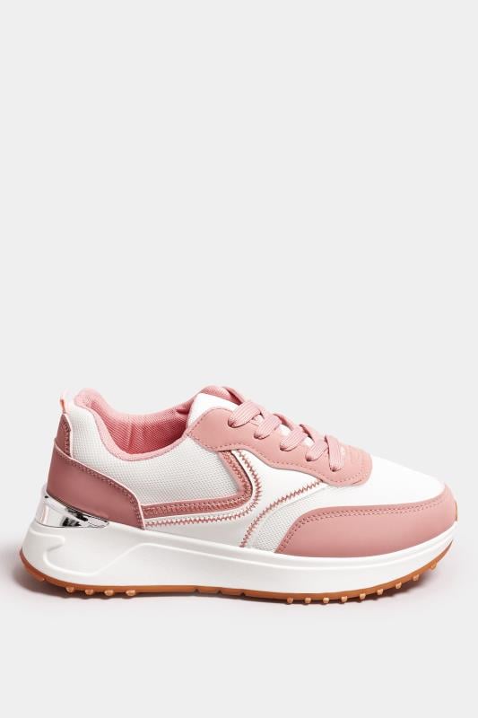 White & Pink Contrast Chunky Trainers In Wide E Fit | Yours Clothing 3