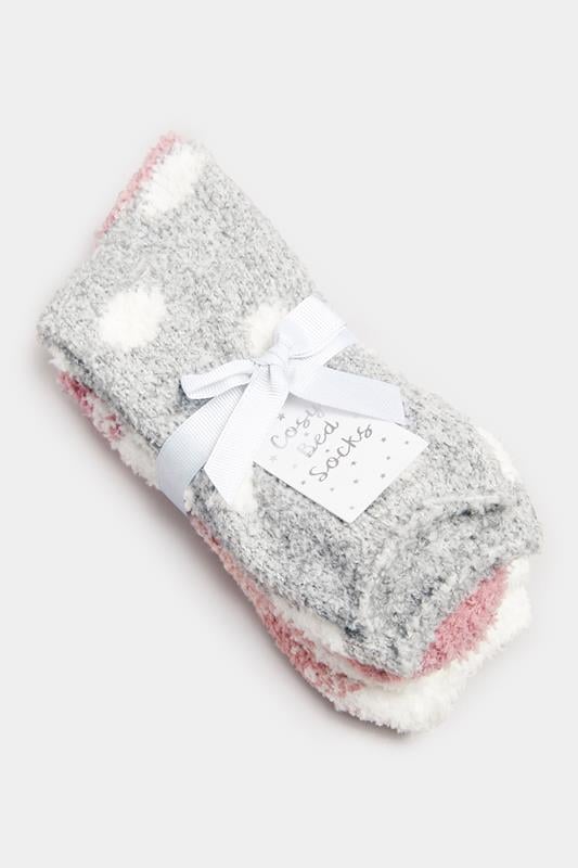 2 PACK Grey & Pink Fluffy Bed Socks | Yours Clothing 4