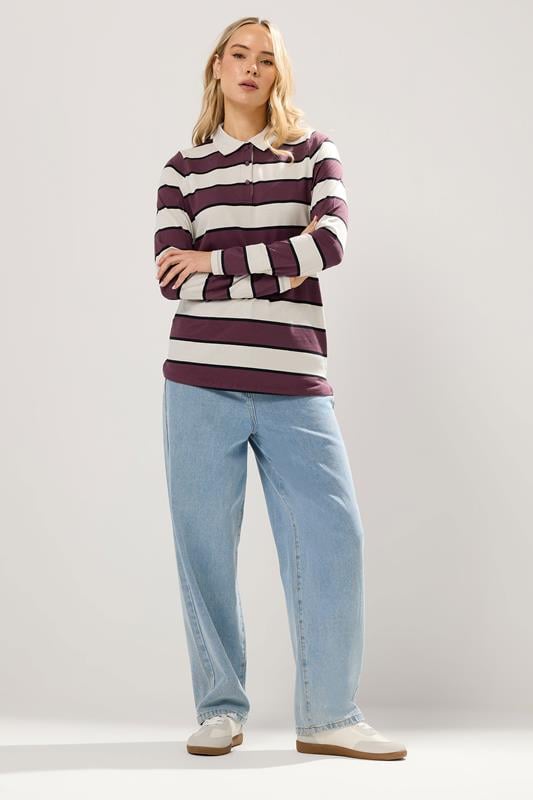 LTS Tall Ivory White Striped Jersey Polo Top | Long Tall Sally 2