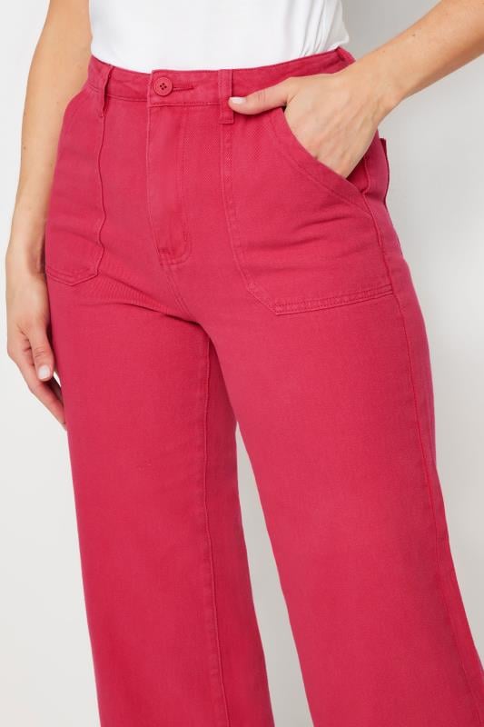 LTS Tall Women's Bright Pink Cotton Twill Wide Leg Cropped Trousers | Long Tall Sally 4