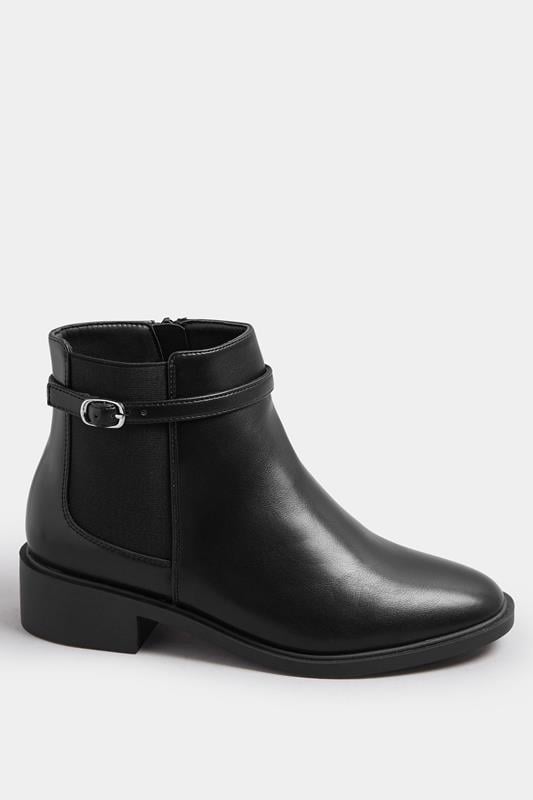 Black Faux Leather Buckle Stretch Ankle Boots In Wide E Fit & Extra Wide EEE Fit | Yours Clothing 3