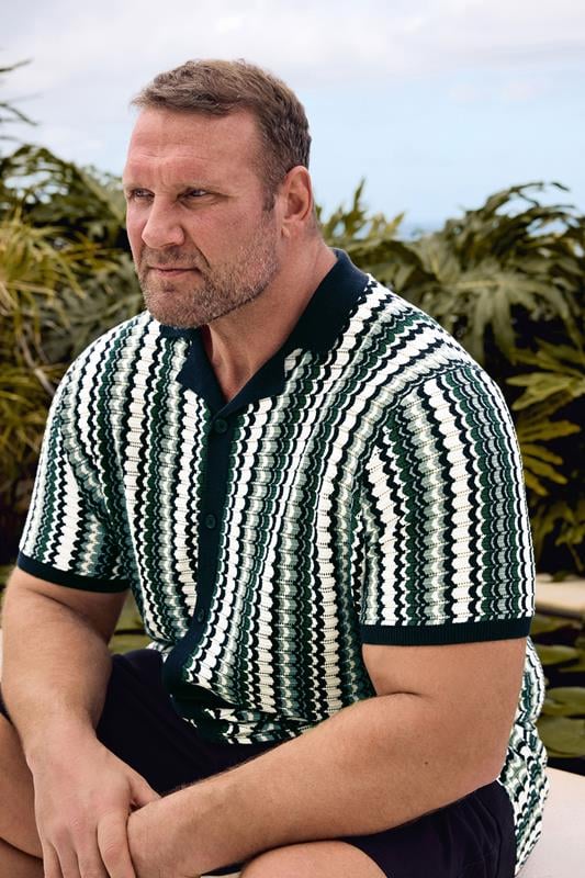 BadRhino Big & Tall Blue & Green Knitted Revere Collar Shirt