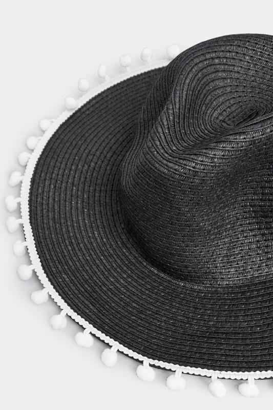 Black Pom Pom Straw Fedora Hat | Yours Clothing  3