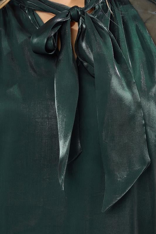 LTS Tall Dark Green Organza Tie Neck Blouse | Long Tall Sally 4