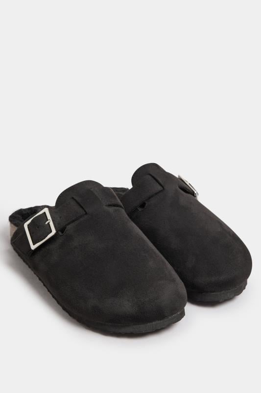 Black Faux Fur Lined Clogs In Extra Wide EEE Fit | Yours Clothing  2