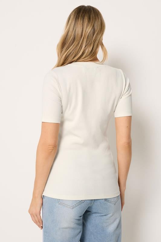 LTS Tall Women's Ivory White Ribbed Button T-Shirt | Long Tall Sally 2