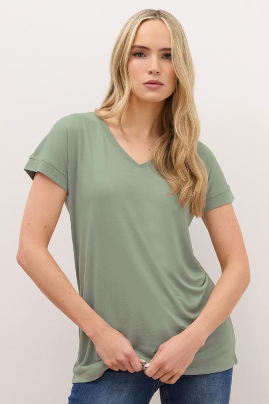 Tall  LTS PREMIUM Tall Sage Green V-Neck Modal T-Shirts