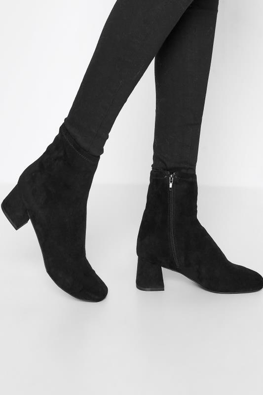 Tall  LTS Black Suede Block Heel Boots In Standard Fit