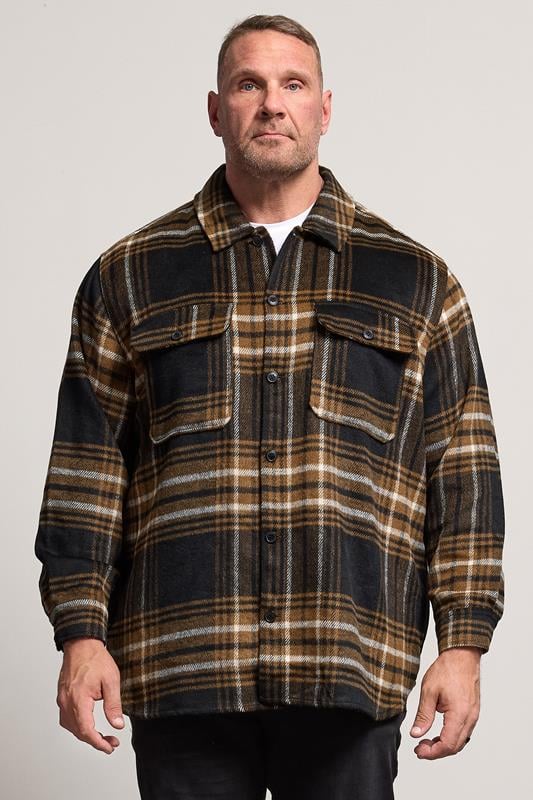 JACK & JONES Big & Tall Monks Robe Brown Check Overshirt