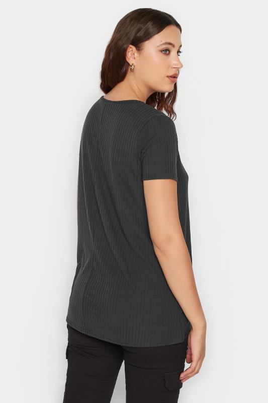 LTS Tall Women's Black Ribbed Button Detail T-Shirt | Long Tall Sally  4