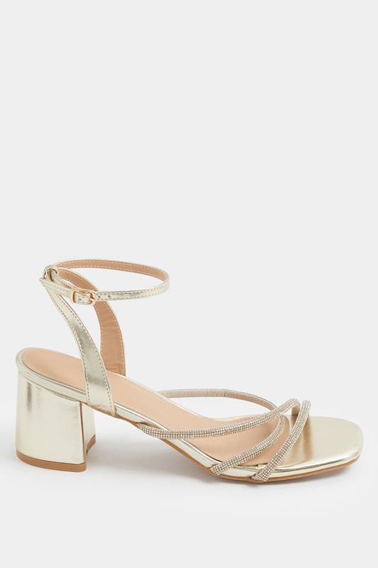 Gold Diamante Asymmetric Block Heels In Wide E Fit | Yours Clothing 2