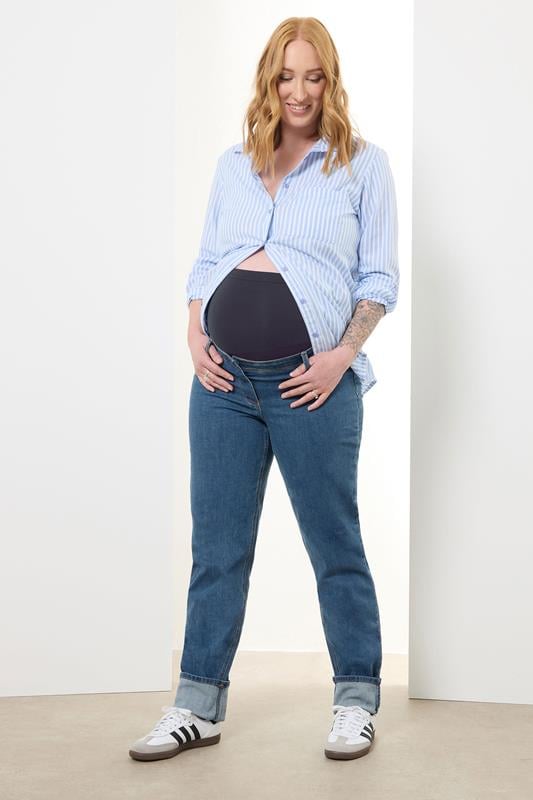 Tall  LTS Tall Maternity Indigo Blue Washed UNA Stretch Mom Jeans