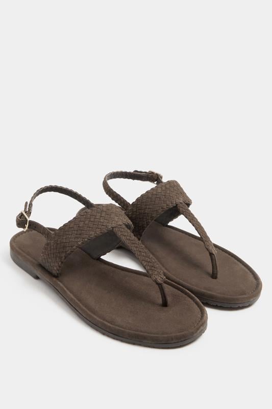  Yours Chocolate Brown Woven Toe Post Sandals In Extra EEE Wide Fit