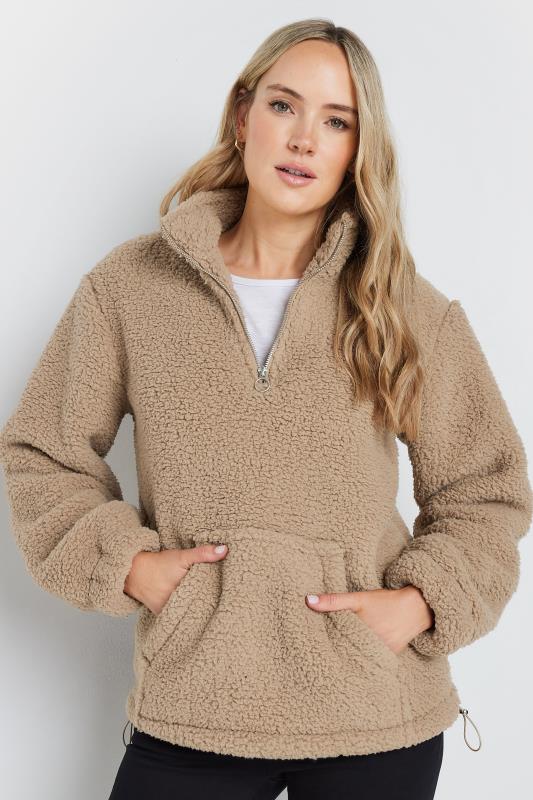 LTS Tall Beige Brown Half Zip Fleece Jacket | Long Tall Sally 1