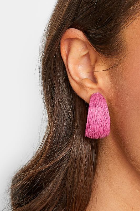 Plus Size  Yours Bright Pink Raffia Hoop Earrings
