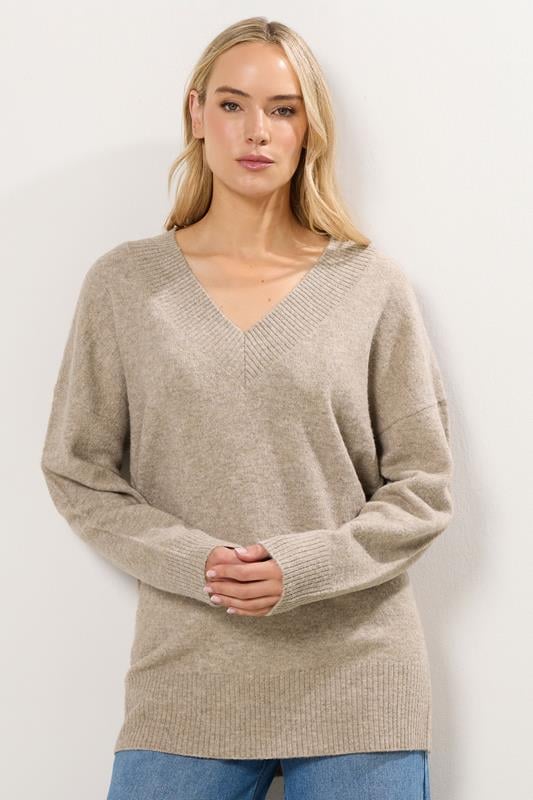Tall  LTS Tall Natural Brown V-Neck Jumper