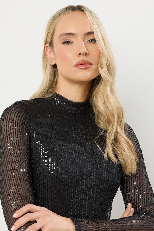 LTS Tall Black Sequin Embellished High Neck Maxi Dress | Long Tall Sally 4