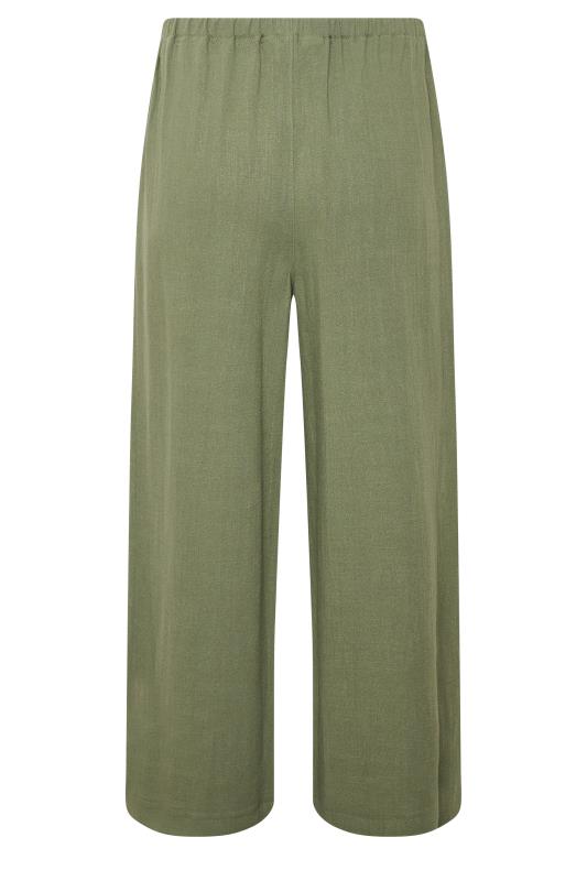 LTS Tall Women's Khaki Green Wide Leg Cropped Linen Look Trousers | Long Tall Sally  6