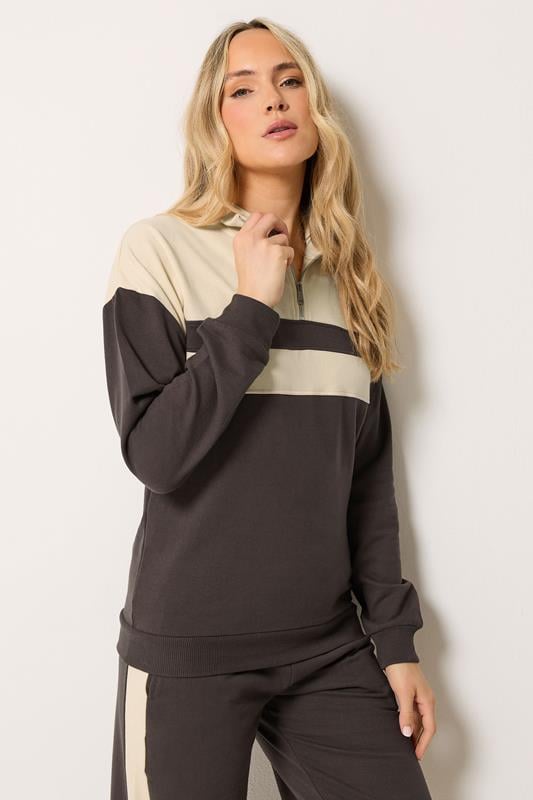 LTS Tall Brown Colour Block Half Zip Sweatshirt