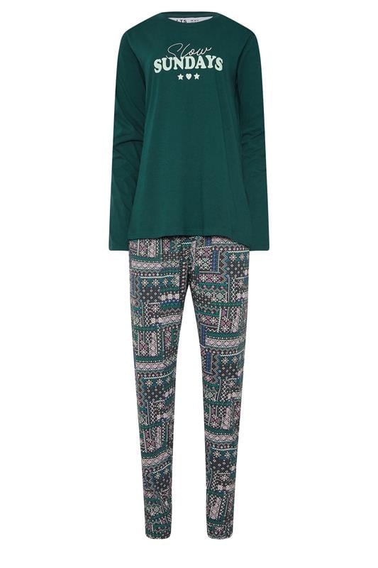 LTS Tall Green Fairisle Print Cuffed Pyjama Set | Long Tall Sally 5