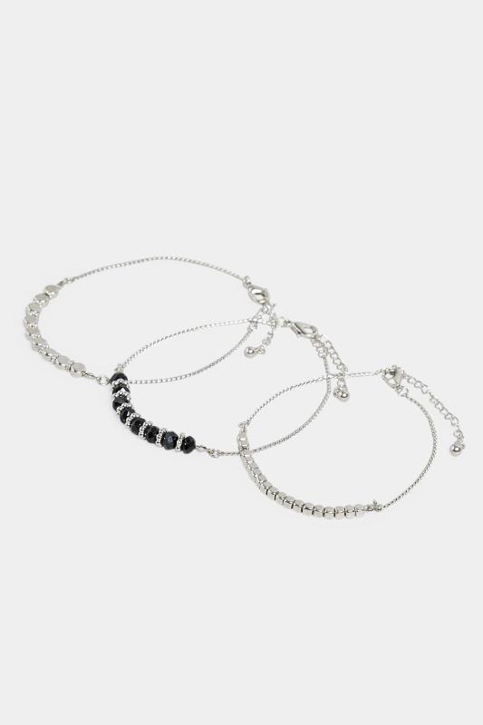 3 PACK Silver & Black Beaded Bracelet | Yours Clothing 2