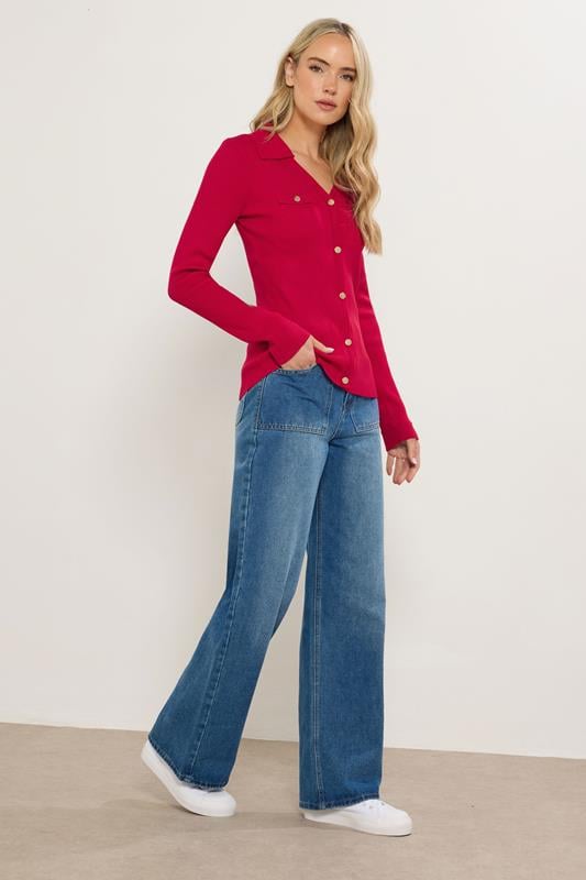 LTS Tall Red Ribbed Button Detail Top | Long Tall Sally 2