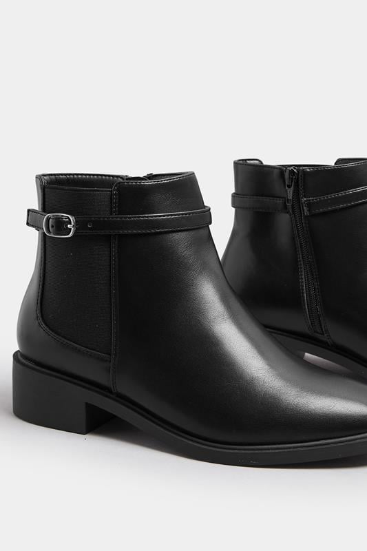 Black Faux Leather Buckle Stretch Ankle Boots In Wide E Fit & Extra Wide EEE Fit | Yours Clothing 4