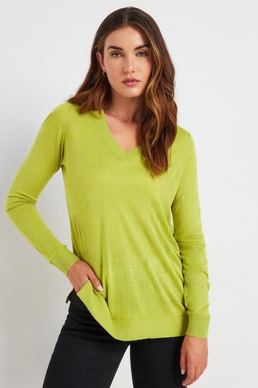 LTS Tall Womens Lime Green Fine Knit V Neck Jumper Long Tall Sally