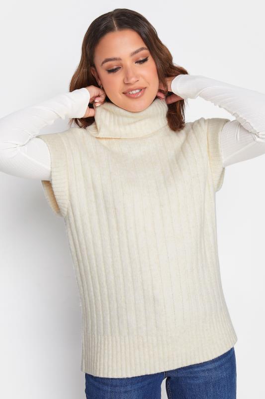 Tall  LTS Tall Ivory White Ribbed Roll Neck Knitted Sweater Vest