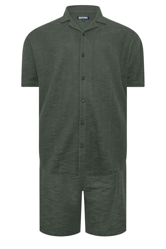 BadRhino Big & Tall Green Textured Revere Shirt & Short Co-ord Set | BadRhino 7
