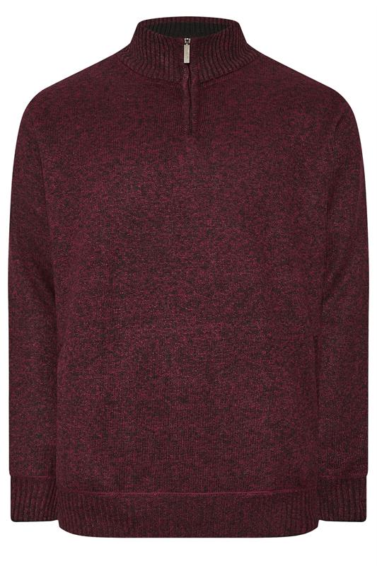 D555 Big & Tall Burgundy Red Quarter Zip Knitted Jumper 1