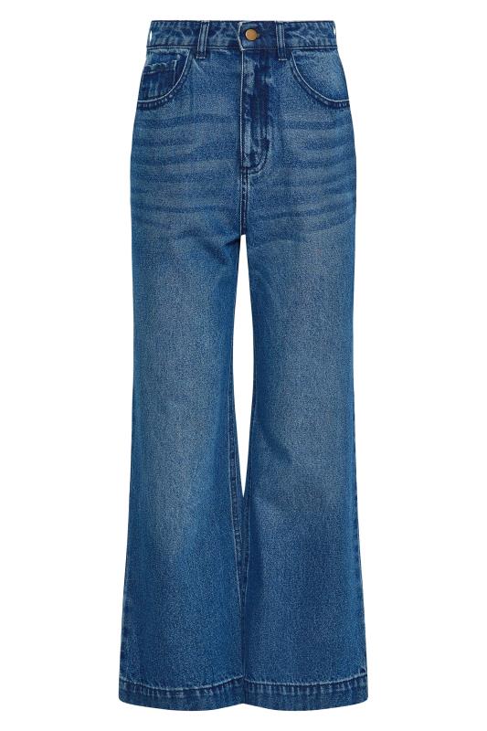 LTS Tall Women's Mid Blue Denim Cropped Wide Leg Jeans | Long Tall Sally 4