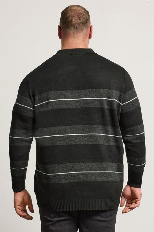 BadRhino Big & Tall Black Stripe Collared Knitted Jumper | BadRhino 3