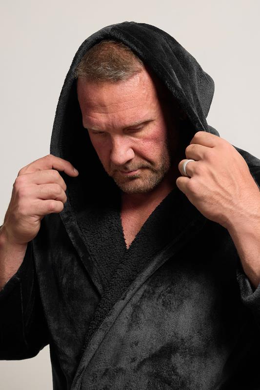 BadRhino Big & Tall Black Soft Fleece Dressing Gown | BadRhino 3
