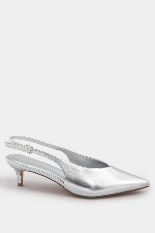 LTS Silver Pointed Slingback Kitten Heel | Long Tall Sally 3