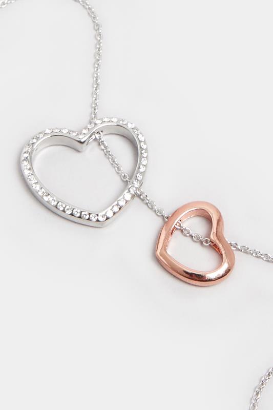 Two Tone Silver & Rose Gold Heart Pendant Necklace | Yours Clothing 3