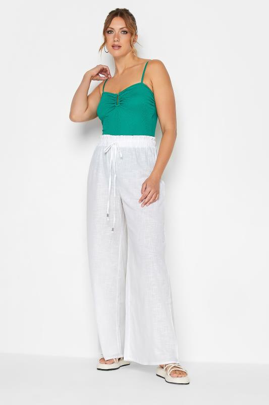 LTS Tall Women's White Cotton Wide Leg Beach Trousers | Long Tall Sally  3