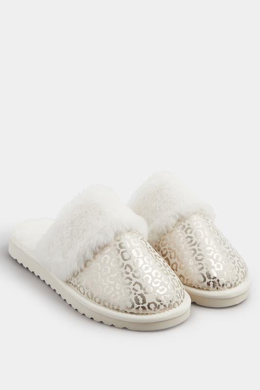 Plus Size  Yours Gold Metallic Leopard Print Slippers