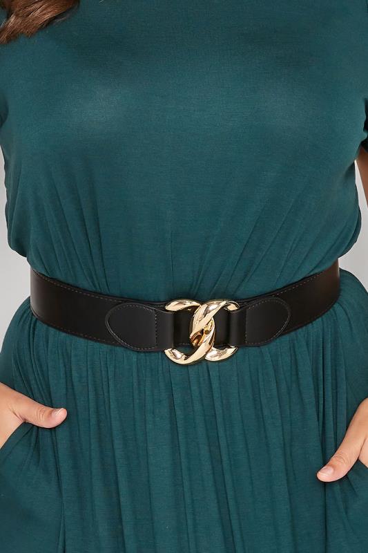 Plus Size  Yours Black Double Ring Wide Stretch Belt