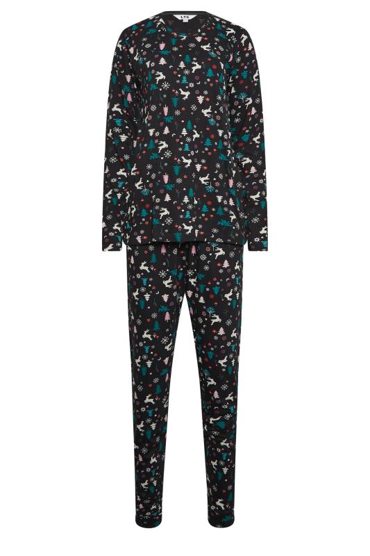 LTS Tall Womens Black Christmas Print Cuffed Pyjama Set | Long Tall Sally  7