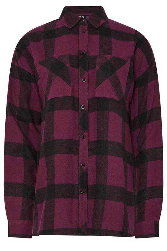 LTS Tall Burgundy Red Cotton Check Oversized Shirt | Long Tall Sally 1