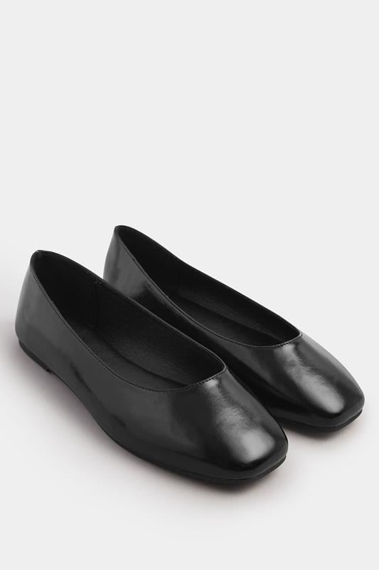 Black Faux Leather Square Toe Ballet Pumps In Extra Wide EEE Fit | Yours Clothing 1