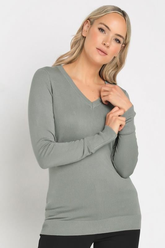 Tall  LTS Tall Grey Fine Knit V-Neck Jumper