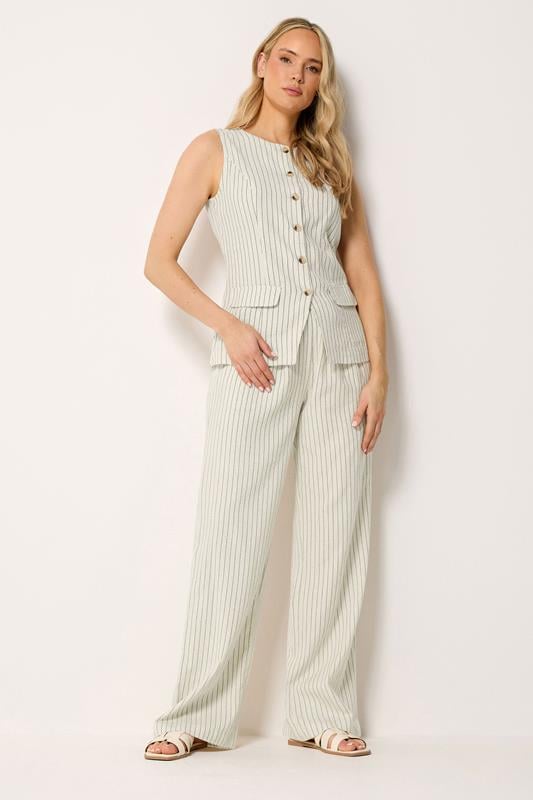  LTS Tall Set Ivory White Pinstripe Waistcoat & Wide Leg Trousers