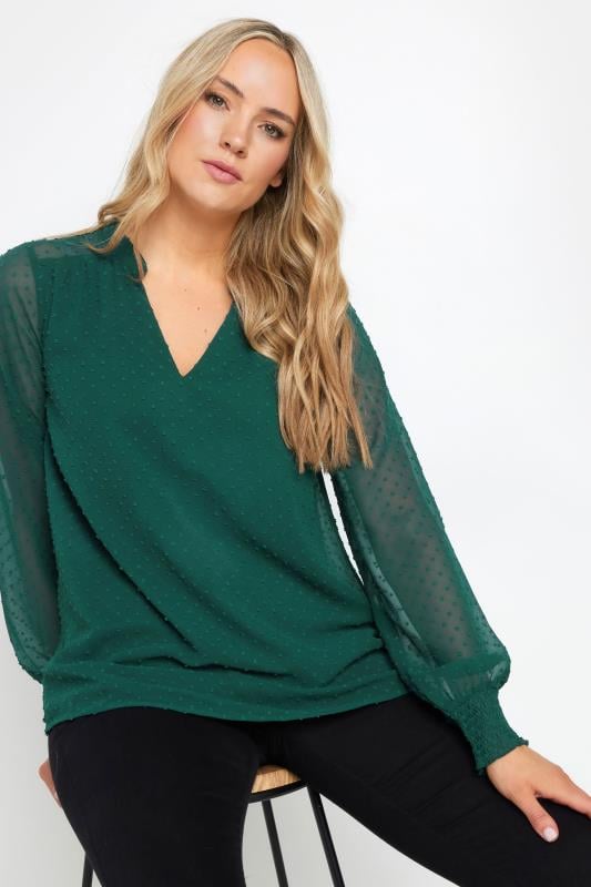 Tall  LTS Tall Emerald Green Dobby Spot Long Sleeve Blouse