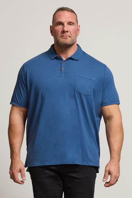 BadRhino Big & Tall Denim Blue Slub Polo Shirt | BadRhino 1